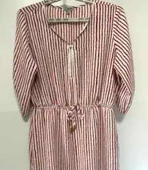 J For Justify Maroon Dress XL Stripe Gold Zip Drawstring Waist Casual Boho 3/4