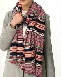 Gap Striped Silk Blend Shawl‎ Scarf Very Berry Pink One Size