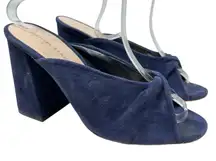 Loeffler‎ Randall Laurel Slide Sandals Suede High Block Heel Blue Size US 7.5