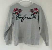 Aritzia - Wilfred Free Gray Floral Embroidered Crew Neck Sweatshirt XXS