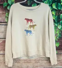 Pact Cheetah Crewneck Sweater Women Large XL Wild Pullover Sweatshirt Cat Animal