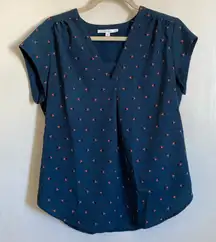 🌞Fun2Fun Navy Coral & Black Triangle Print Short Sleeve Blouse #S