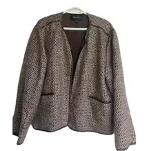 Lafayette 148 New York Wool Blend Tweed Blazer Leather Trim Size XXLBrown *READ
