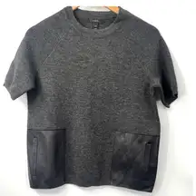 J Crew Merino Wool Leather Pocket Sweater Short Sleeve Crew‎ Neck Gray XXS #2665