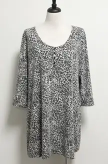Soma Grey Off White Animal Print Scoop Neck Long Sleeve Sleep Lounge Dress XXL