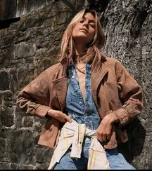 Free People Remi Brown Neutral Cord Dolman Sleeve Utility Short Jacket Sz XS