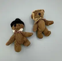 Vtg Pair Thanksgiving Bearwear Jointed Plush Lapel Pins Pilgrims Leather Paws