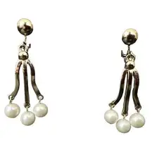 Vintage Sarah Coventry Signed Faux Pearl Gold Tone Clip-on Dangle Earrings