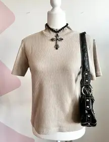 Vintage Ribbed Mock Neck Top 90s Y2K Minimalist Indie‎ Retro Grunge Small