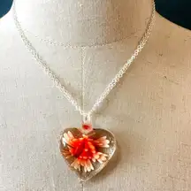 Orange and clear heart Murano glass pendant necklace