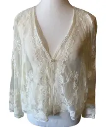 Rabbit Rabbit Designs Lace Cardigan Shrug Top Floral Embroidery XL  Coquette