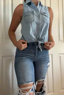 Sleeveless Denim Pearl Snap