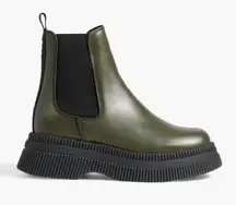 Ganni  Army Green Leather Platform Chelsea Boots 37