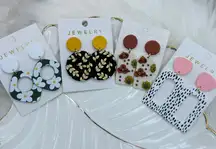 Set of Four Stylish Fashion Earrings, floral prints