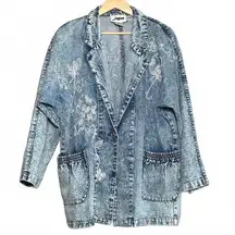 Vintage Jensen Womens Denim Pearl Embroidered Jacket Size M Acid Wash Streetwear