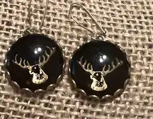 Black and Gold Deer Silhouette earrings dangle kidney hook