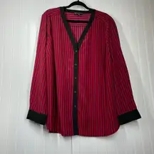 Elementz Women's Red Long Sleeve Button Front V-Neck Striped Shirt Size 3X