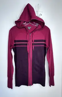 Eddie Bauer Engage Red Ribbed Knit Two Way Zip Hoodie Medium Nordic Celtic Knit