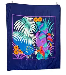 Vintage 90s Square Tropical Leaf Parrot Scarf Wrap Tropical Summer‎ 36" x 43"