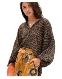 Anthropologie Pamela Brown Motif Long Sleeve Blouse Balloon Sleeves Size Medium