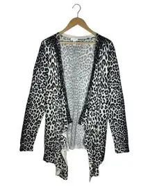 Chicos Cardigan Sweater Womens 3 XL Rabbit Hair Leopard Asymmetrical Open Black