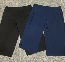 New Susan Graver Black and Blue Liquid Knit Pull On Wide Leg Crop Pants Set M