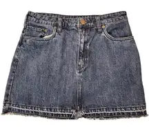 Free People  Denim Raw Hem Jeans Skirt High Rise Front Notch Size 4