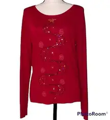 Max & Lily large red long sleeve sweater Christmas tree sequins beads holiday