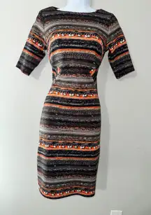 W by Worth Womens Size 0 Black Orange Striped‎ Knit Career Cocktail Dress