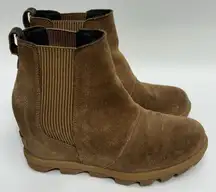 SOREL Joan of Arctic Wedge II Chelsea Boots Women's 7 Brown Suede Waterproof EUC