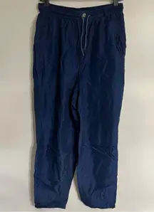 Women’s Vintage Kriss Kross 100% Silk Navy Blue Joggers Size Large Ankle Zip