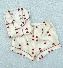 Cream and Red Heart Print Pajamas