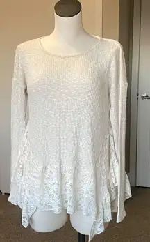 Ivory Waffle Lace Knit Top-Like New