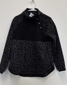 J Crew Gray/Black Quilted Button Neck Sherpa Leopard Tunic Women's - Size M