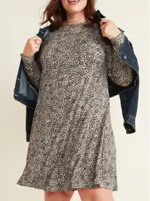 Old Navy Tan Cheetah Leopard Print Long-Sleeve Mini Swing Dress