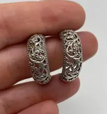 Open Hoop Marcasite Scroll Earrings 925