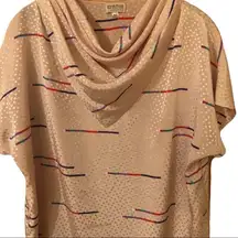 Vintage 70s 80s Nordstrom Cream Red Purple Cowl Neck  short sleeve blouse