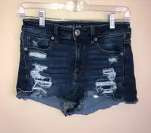 American Eagle  Hi Rise Shortie Dark Wash Distressed Jean Shorts