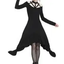 Dark In Love Punk Strap Neckline Waterfall Hem Dress Goth Size M