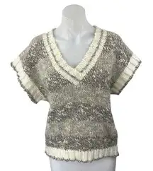 CG Career Guild Womens Gray Tan Wool Knit Short Sleeve V-Neck Sweater Vest Top L