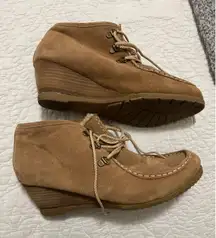 Aldo Suede Wedge Ankle Boots Lace Up Tan Brown Booties Women's‎ Shoes Sz 41