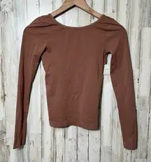 Free People Intimately Low Back Seamless Long Sleeve Brown Long Sleeve Top XS/S