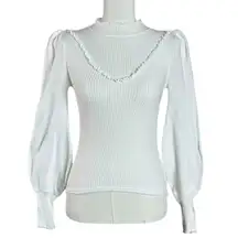 Free People Western Yoke Love Struck Ribbed Mock Neck Top in White Size XS