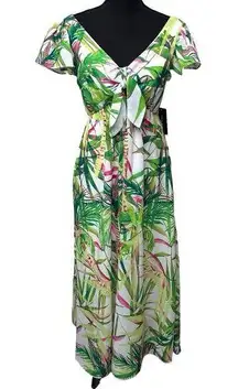 Taylor Women's Size 4 Flutter Sleeve Maxi Dress Palm Tropical Beach Resortwear