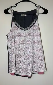 Rewind Pink and White Lace Layered Tank Top