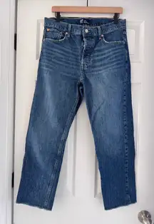 GAP High Rise Cheeky Straight Denim Jeans Women 12 31R Raw Hem
