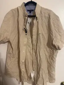 	Tommy Hilfiger Men’s Beige Linen Blend Short Sleeve Button-Down XXL NWT	