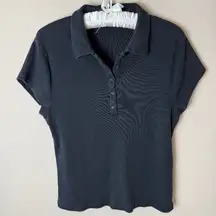 J.Crew Vintage Rib Polo Shirt Womens XL Extra Large Black Top Blouse BH923