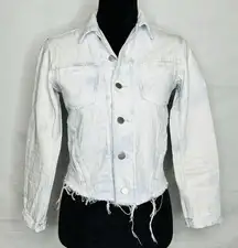 L’AGENCE Sz XS Janelle Denim Jean Jacket Raw Hem Tie Dye Classic Boho Western