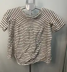 C&C California Linen Striped‎ Smocked Off Shoulder Short Sleeve Top -B15